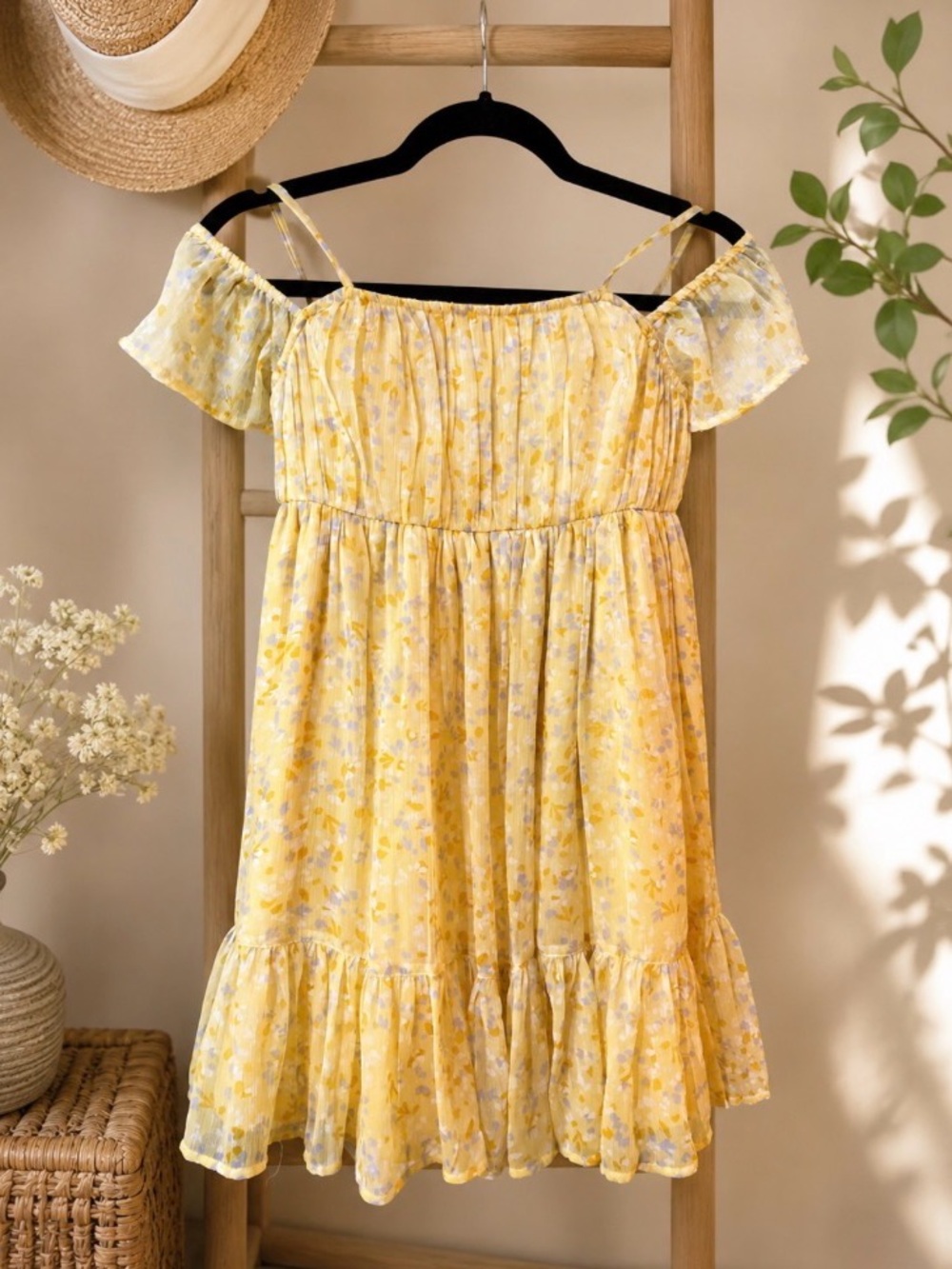 Abercrombie kids Yellow Floral Off-Shoulder Sundress size 11/12